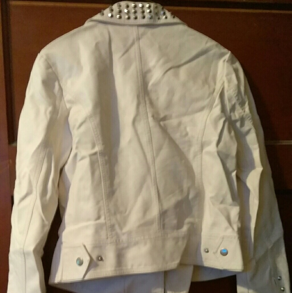 White Faux leather studded jacket